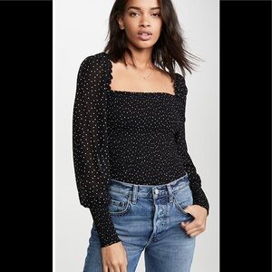 Reformation “Pinto” Boho Polka Dot Peasant Blouse
